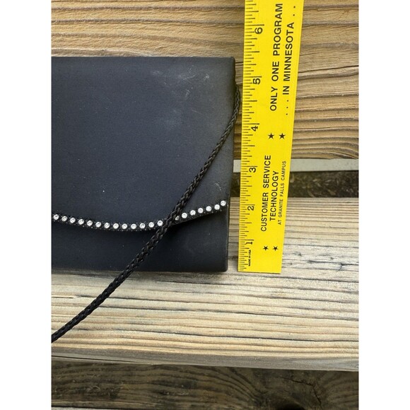 La Regale Black Purse/Evening Bag Small Rectangular Clutch  Edged W/Rhinestones - Picture 6 of 7